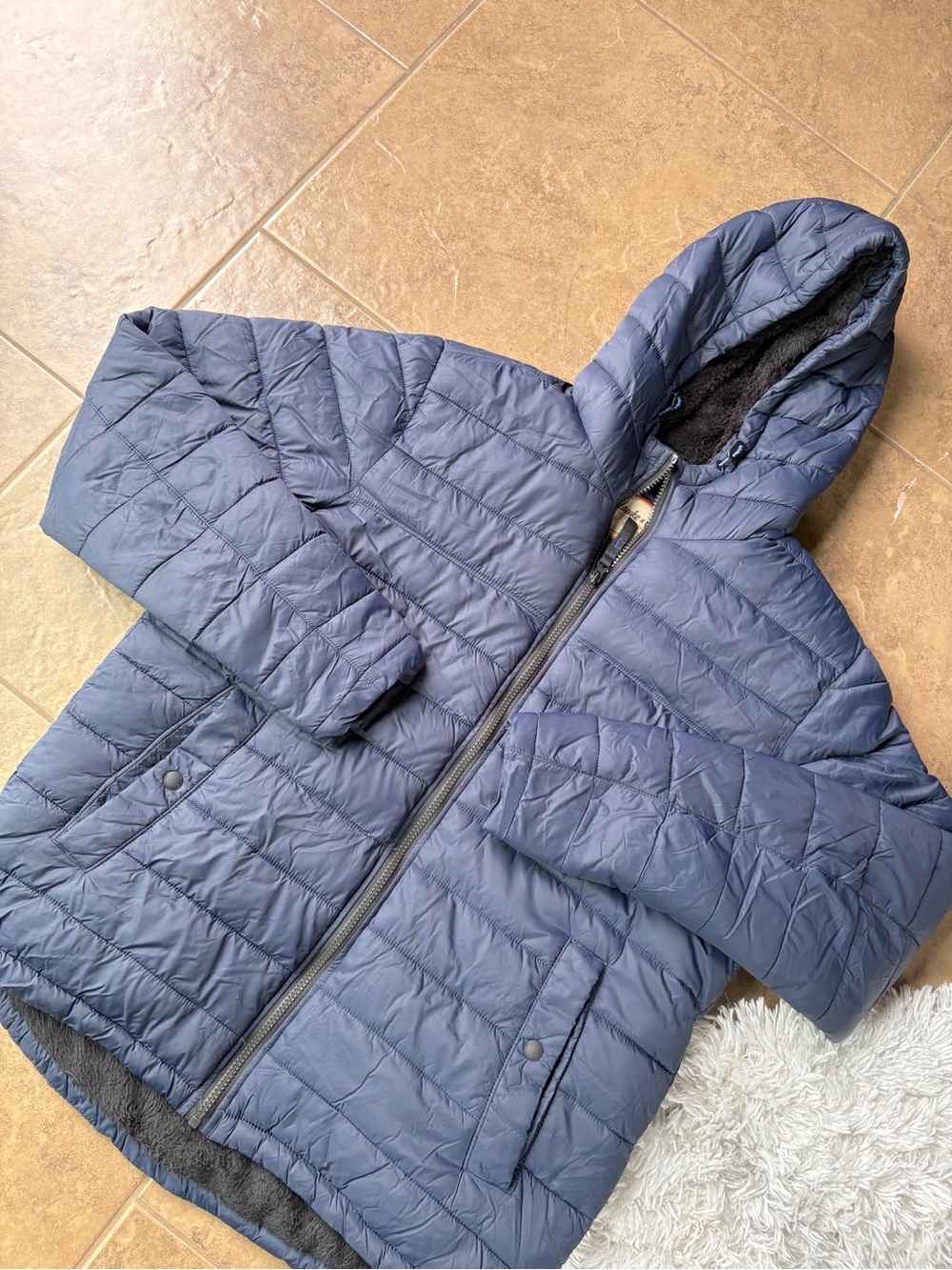Men’s Navy Quilted Hooded Winter Jacket • Size M